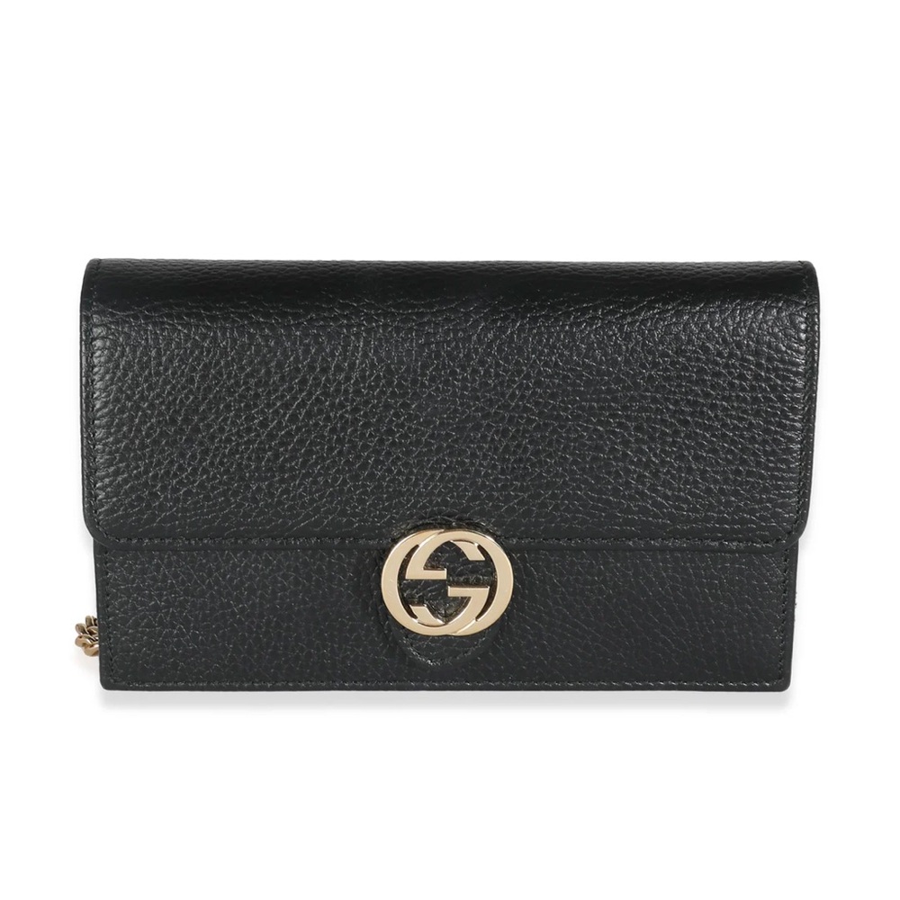 GUCCI Black Dollar Calfskin Interlocking G Chain Wallet
